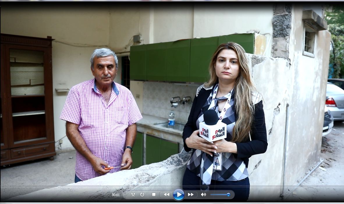 Nabil Sami, in the middle of his house, which was destroyed by the explosion