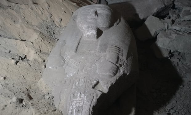 The sarcophagus of Ptah-em-wia: the sky goddess Nut, with wings spread to protect the dead, is inscribed on the chest. Photograph: Rebecca Naunheimer/Windfall Films
