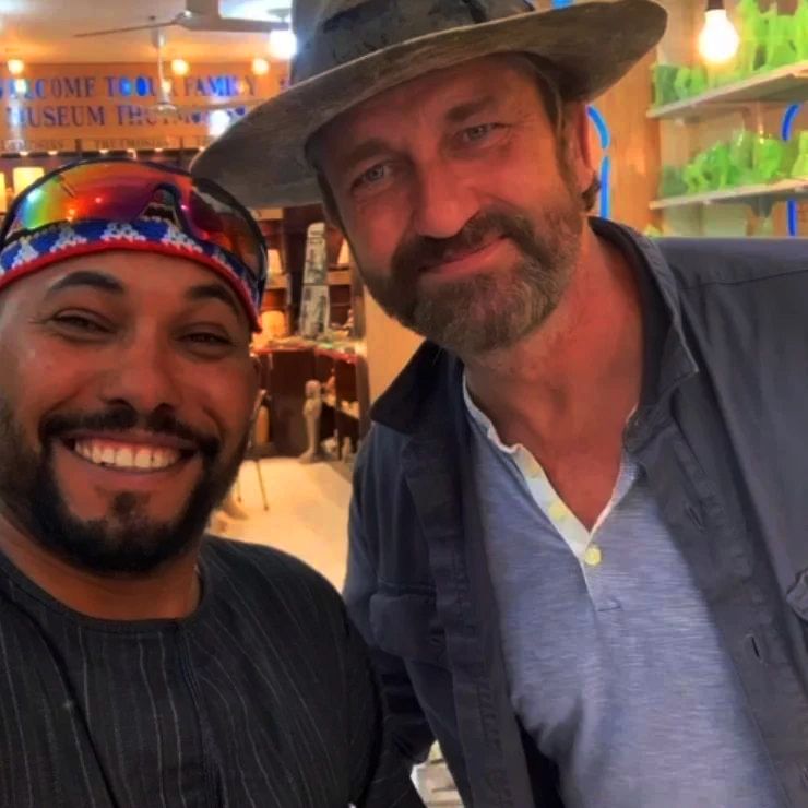 Gerard Butler enjoys the alabaster factory in Luxor