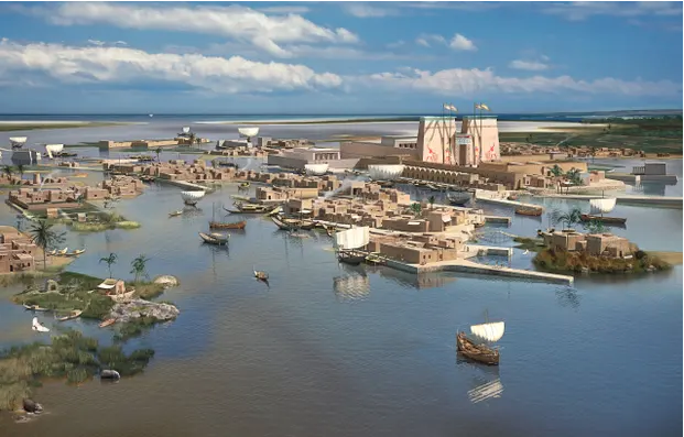 A recreation of what the city may have looked like. Photograph: Yann Bernard © Franck Goddio / Hilti Foundation.