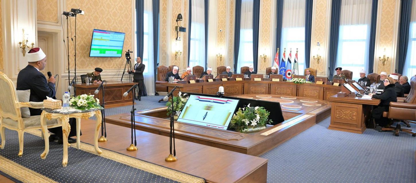 Egyptian President Abdel Fattah El Sisi attends the personal assessment interviews for Ministry of Endowments preachers who are set to join an academic program hosted by the Egyptian Military Academy 1 2