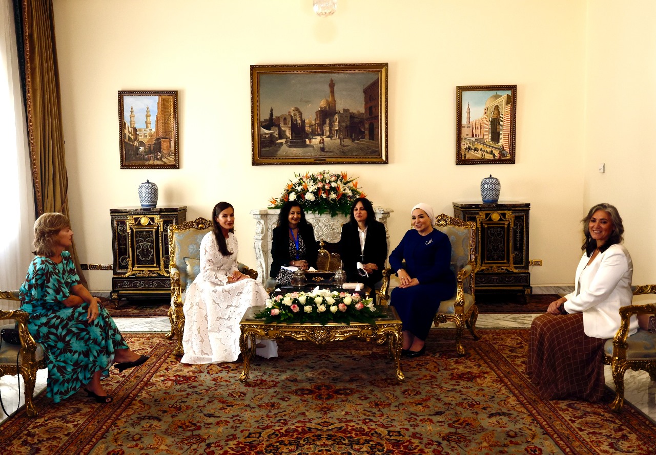 First Lady Entissar Amer receives Queen Letizia