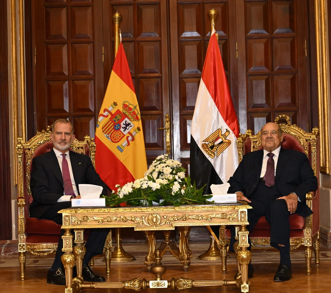 King Felipe meets Senate Speaker Abdel Wahab Abdel Razek in Cairo