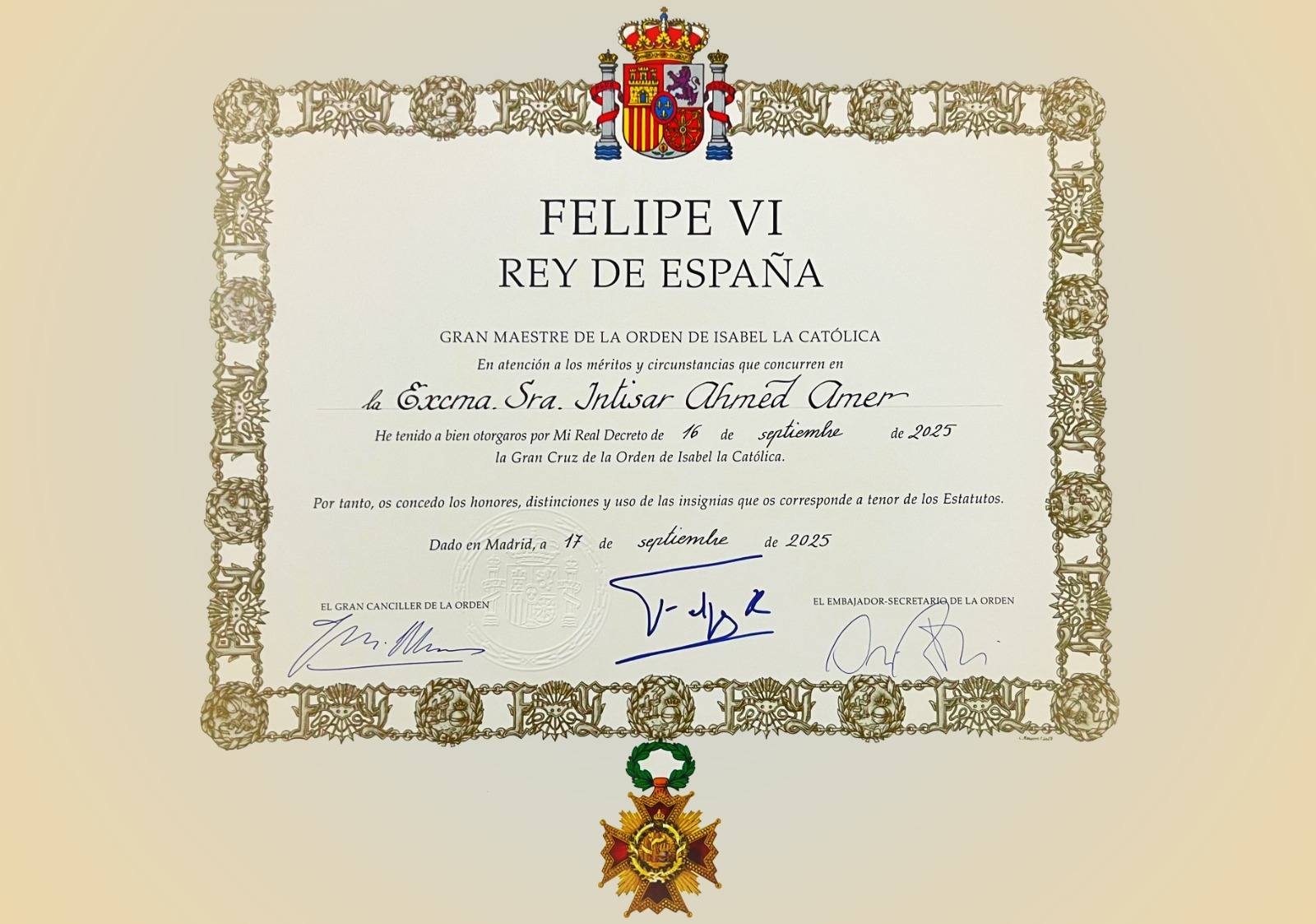 the Grand Cross of the Order of Isabella the Catholic