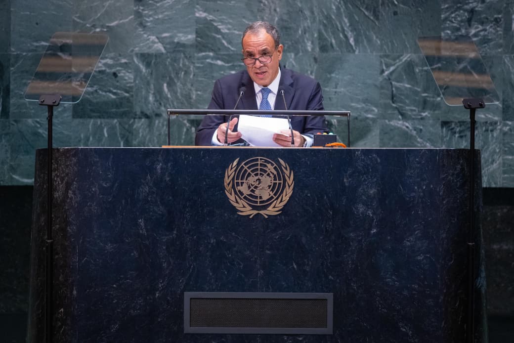 Egyptian Foreign Minister Badr Abdelatty delivers the nation speech at the UNGA 2