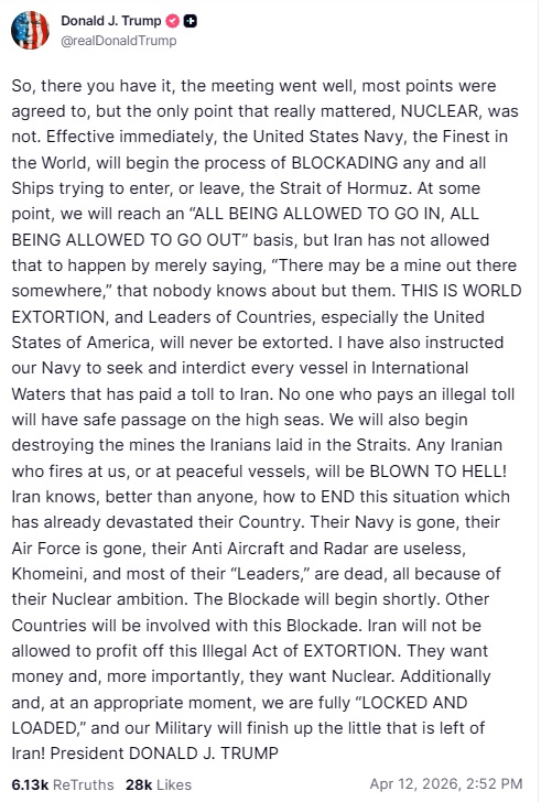 Trump on Hormuz Strait