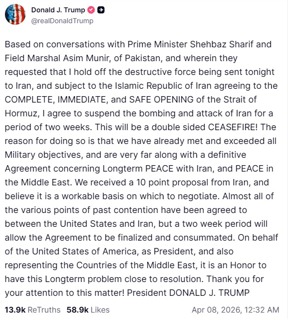 Trump ceasefire post