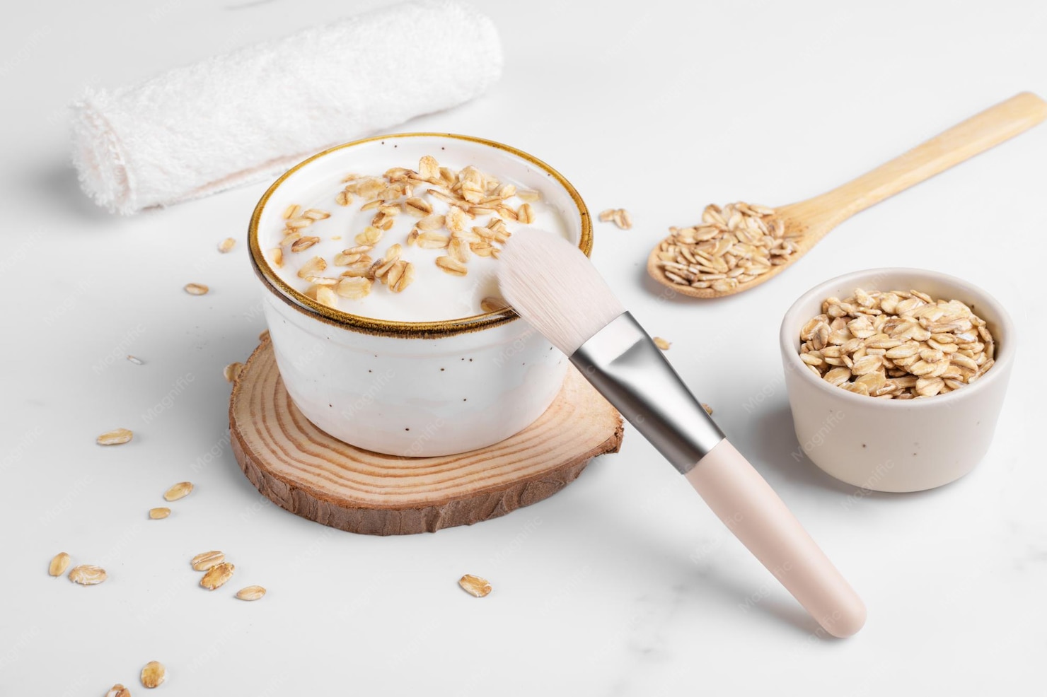 homemade-facial-mask-creamy-scrub-with-cereal-made-yogurt-oats-flake-white-marble_92695-2936