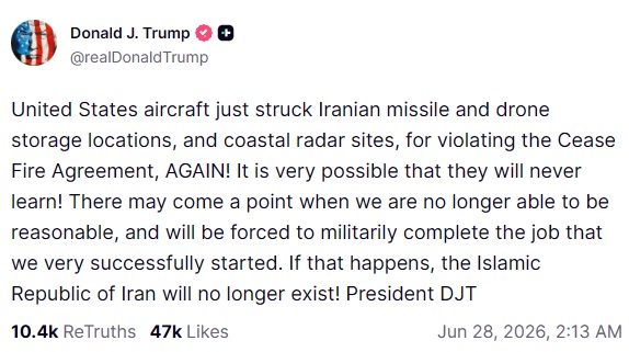 Trump warns Iran will no longer exist if the US resumes war