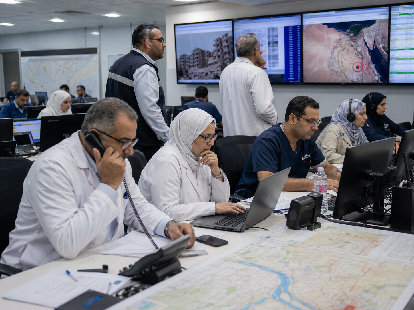 Egyptian emergency operations center during earthquake monitoring