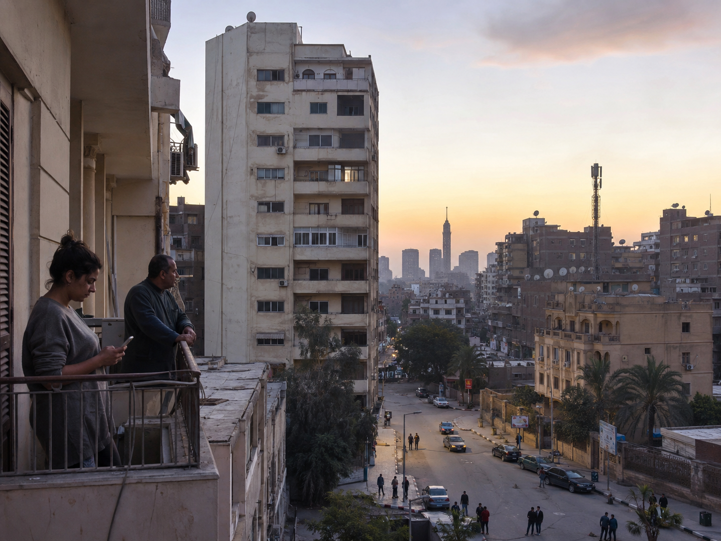Residents react after an earthquake was felt in Cairo
