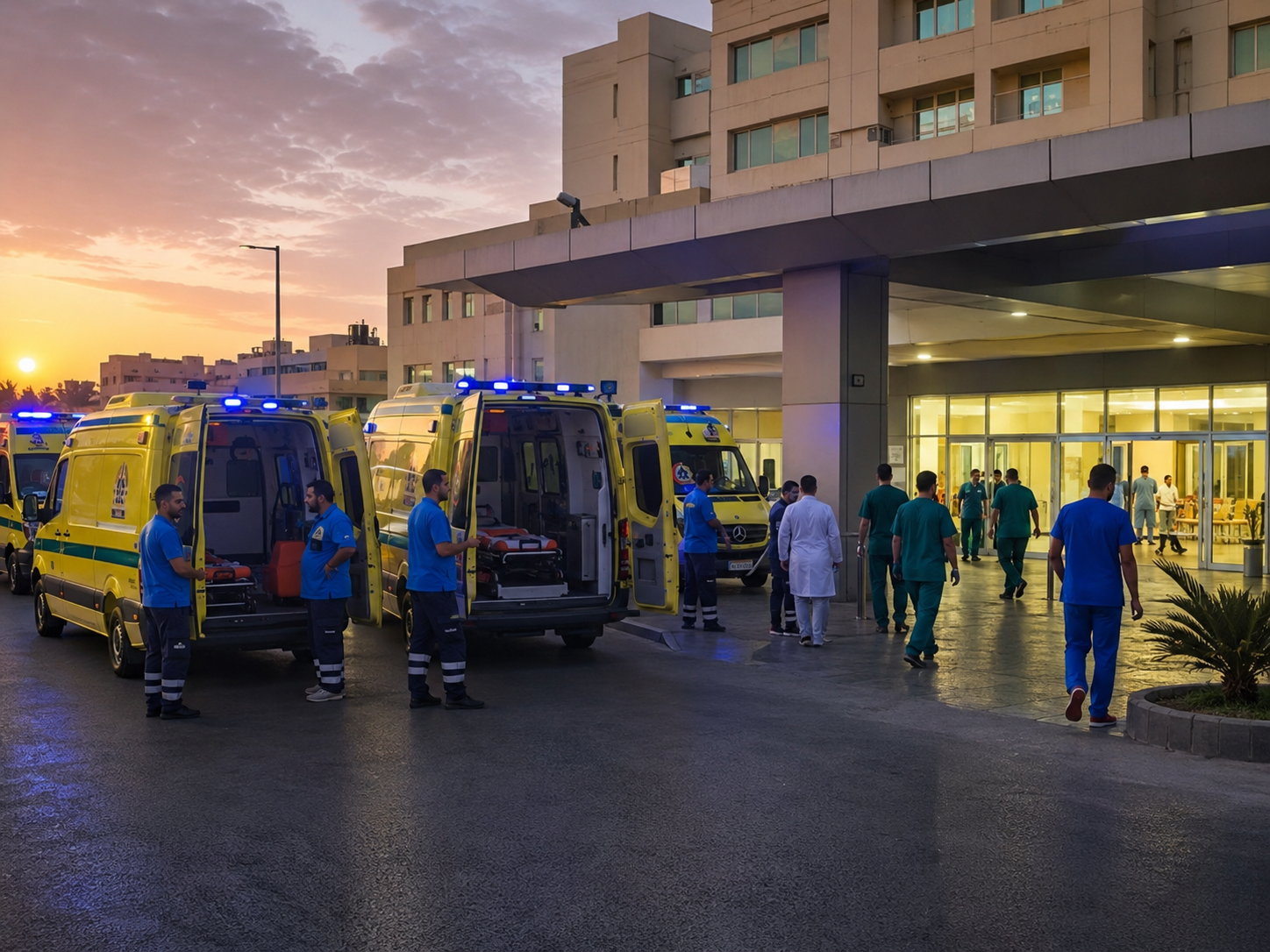 Ambulances and medical teams on standby after the earthquake