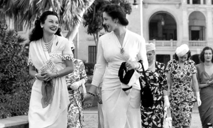 Princess Fawzia of Egypt with Princess Nasl Shah of Turkey at the women's Conference at the Dome Palace Photo courtesy