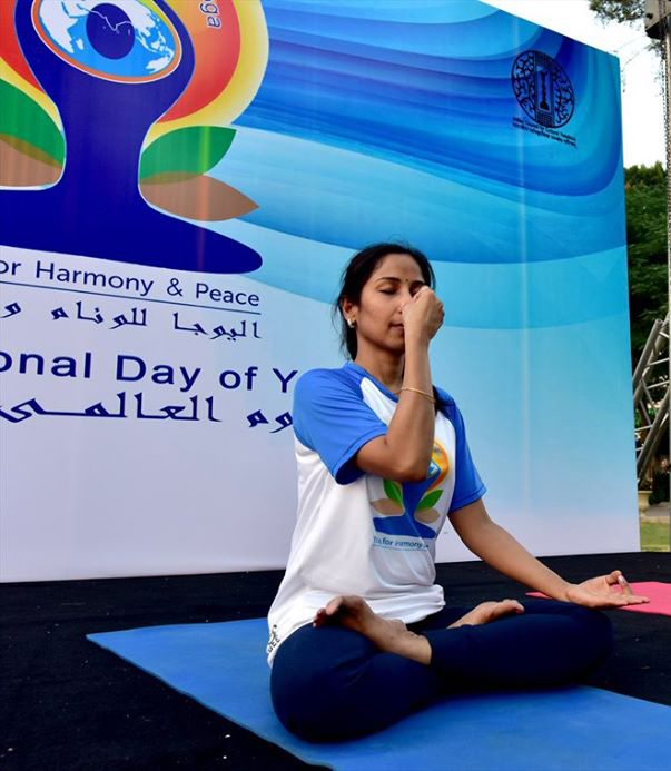 Anju Singh during the International Day of Yoga - Maulana Azad Center for Indian culture