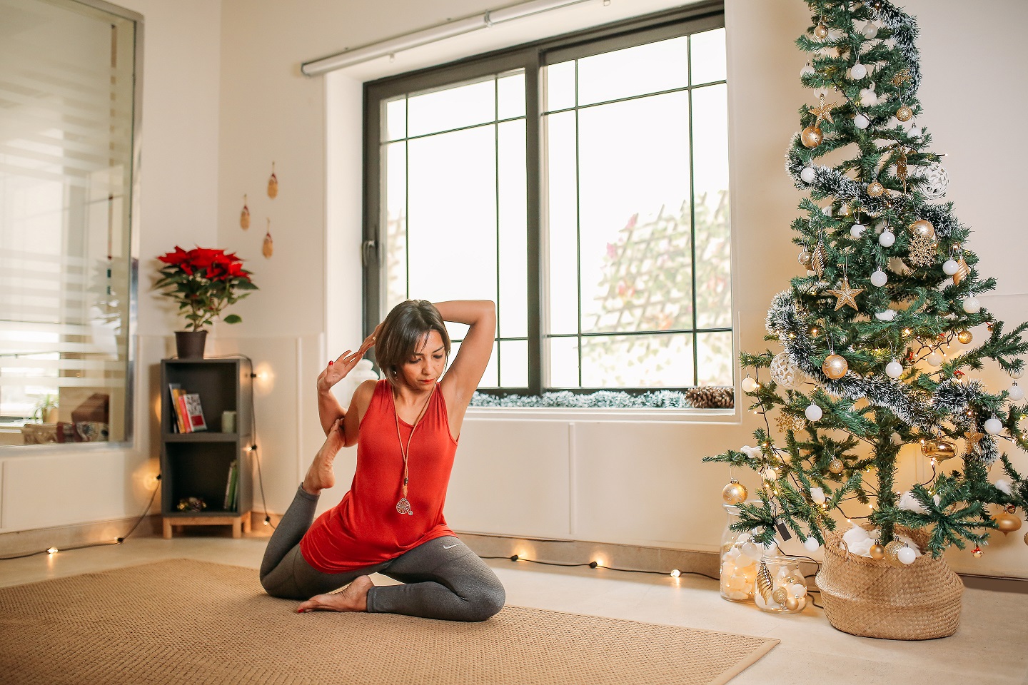 Shiam Badr in the king pigeon pose